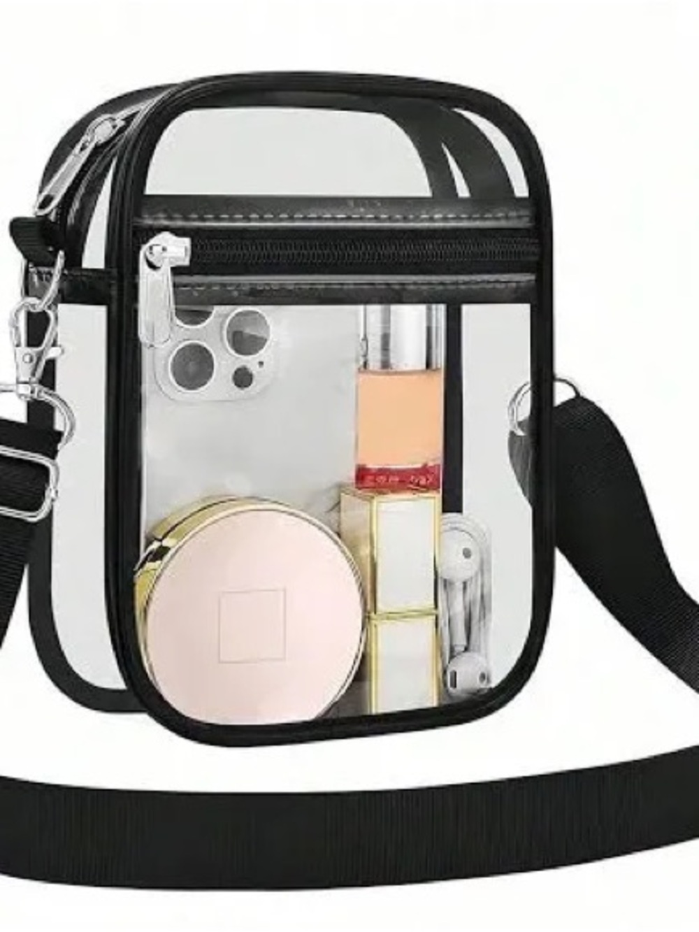 Clear Purse Crossbody Bag - Black Trim Transparent Design
